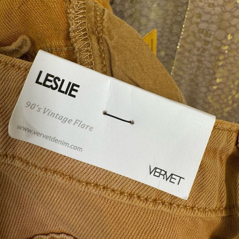 Vervet Leslie Distressed Golden Mustard 90s Vintage Flare Jeans Size 26 - Picture 4 of 9